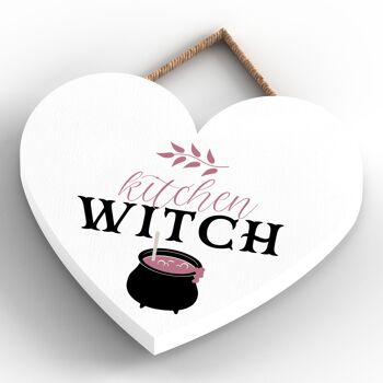P2719 - Plaque à suspendre en bois sur le thème de la sorcellerie en forme de coeur de sorcière de cuisine 4