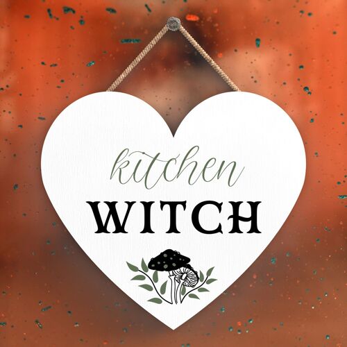 P2720 - Kitchen Witch Mushroom Heart Shaped Witchcraft Themed Halloween Wooden Hanging Plaque