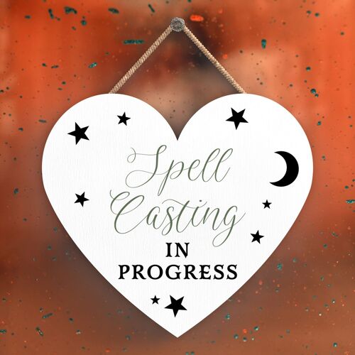 P2726 - Spell Casting Heart Shaped Witchcraft Themed Halloween Wooden Hanging Plaque