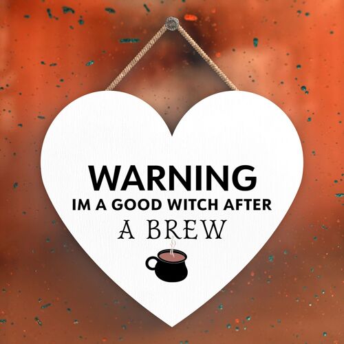 P2732 - Good Witch Heart Shaped Witchcraft Themed Halloween Wooden Hanging Plaque