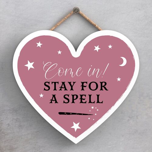 P2792 - Come In For A Spell Heart Shaped Witchcraft Themed Halloween Wooden Hanging Plaque