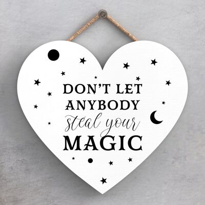 P2794 - Steal Your Magic Heart Shaped Witchcraft Themed Halloween Wooden Hanging Plaque