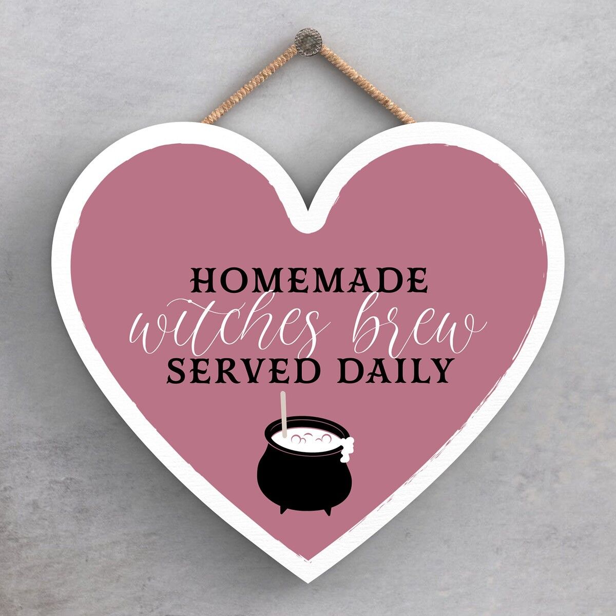 P2797 - Streghe fatte in casa preparano una targa da appendere in legno a forma di cuore di Halloween a tema stregoneria