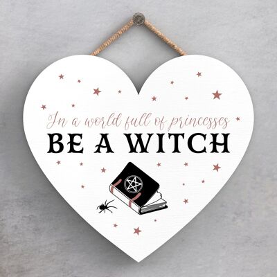 P2801 - World Full Of Heart Shaped Witchcraft Themed Halloween Wooden Hanging Plaque