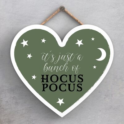 P2802 - Hocus Pocus Placa Colgante de Madera con Tema de Brujería en Forma de Corazón para Halloween