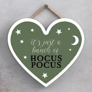 P2802 - Hocus Pocus Plaque à suspendre en bois sur le thème de la sorcellerie en forme de cœur d'Halloween 1