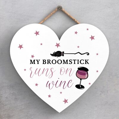 P2808 - Plaque à suspendre en bois My Broomstick en forme de cœur sur le thème de la sorcellerie Halloween