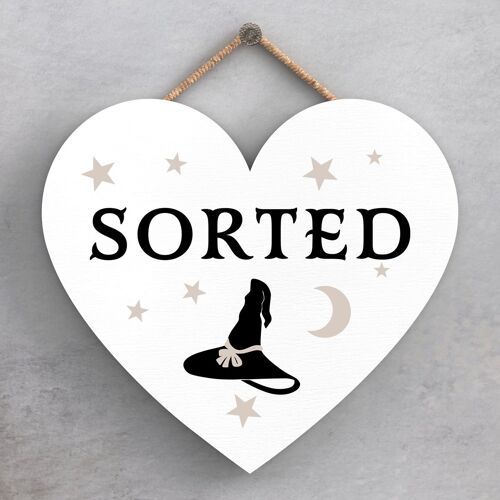 P2811 - Sorted Heart Shaped Witchcraft Themed Halloween Wooden Hanging Plaque