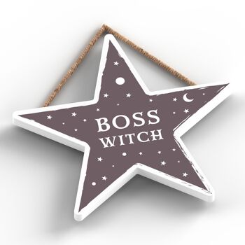 P2864 - Plaque à suspendre en bois sur le thème de la sorcellerie en forme d'étoile Boss Witch 2