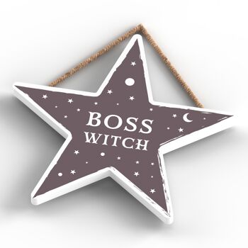 P2864 - Plaque à suspendre en bois sur le thème de la sorcellerie en forme d'étoile Boss Witch 4
