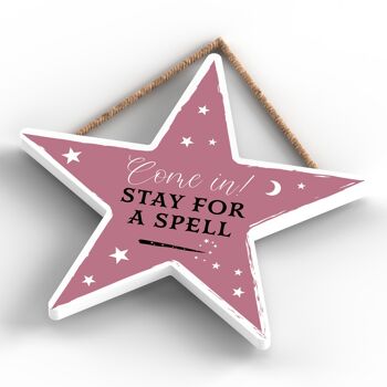 P2868 - Plaque à suspendre en bois d'Halloween en forme d'étoile de sortilège sur le thème de la sorcellerie 4