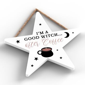 P2874 - Plaque à suspendre en bois sur le thème de la sorcellerie en forme d'étoile de bonne sorcière 2