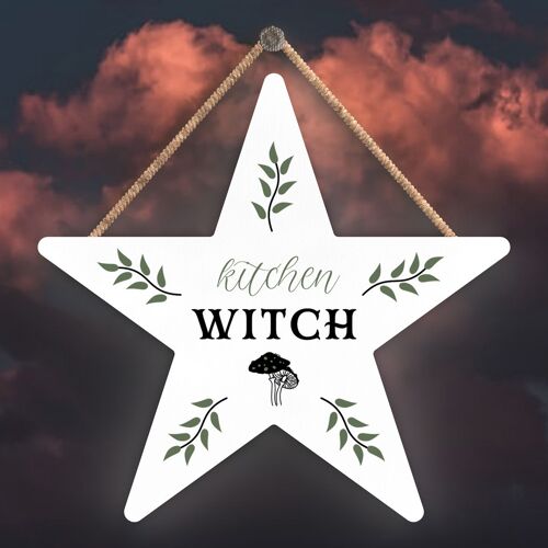 P2878 - Kitchen Witch Mushroom Star Shaped Witchcraft Themed Halloween Wooden Hanging Plaque