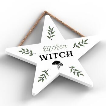 P2878 - Plaque à suspendre en bois d'Halloween en forme d'étoile en forme de champignon de sorcière de cuisine 2