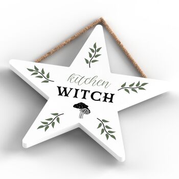 P2878 - Plaque à suspendre en bois d'Halloween en forme d'étoile en forme de champignon de sorcière de cuisine 4
