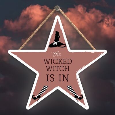 P2884 – Wicked Witch Star Shaped Witchcraft Themen Halloween Holzschild zum Aufhängen