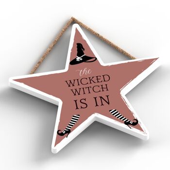 P2884 - Plaque à suspendre en bois sur le thème de la sorcellerie en forme d'étoile de la méchante sorcière 2