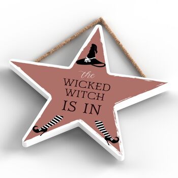 P2884 - Plaque à suspendre en bois sur le thème de la sorcellerie en forme d'étoile de la méchante sorcière 4