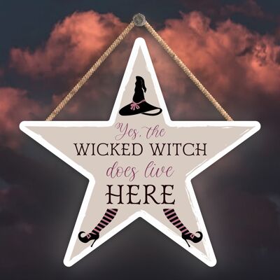 P2892 - Wicked Witch Star Shaped Witchcraft Themed Halloween Wooden Hanging Plaque