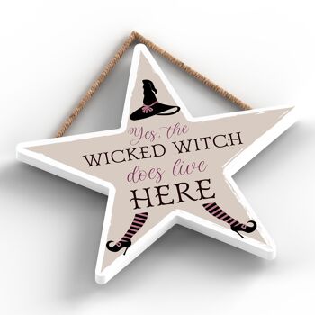 P2892 - Plaque à suspendre en bois sur le thème de la sorcellerie en forme d'étoile de la méchante sorcière 2