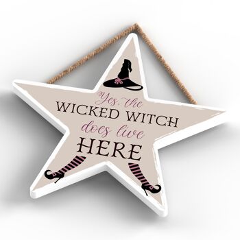 P2892 - Plaque à suspendre en bois sur le thème de la sorcellerie en forme d'étoile de la méchante sorcière 4