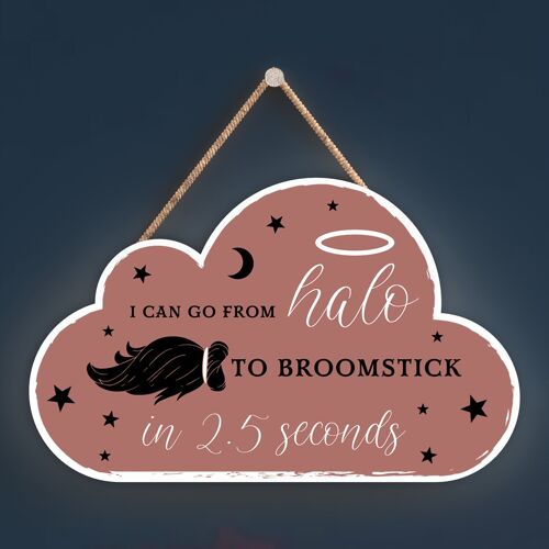 P2906 - Halo To Witch Cloud Shaped Witchcraft Themed Halloween Wooden Hanging Plaque