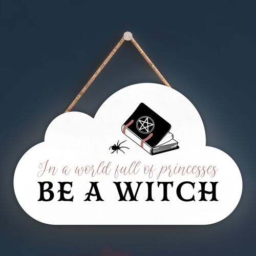 P2908 - World Full Of Cloud Shaped Witchcraft Themed Halloween Wooden Hanging Plaque