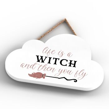 P2909 - La vie est une sorcière nuage en forme de sorcellerie sur le thème Halloween plaque à suspendre en bois 4