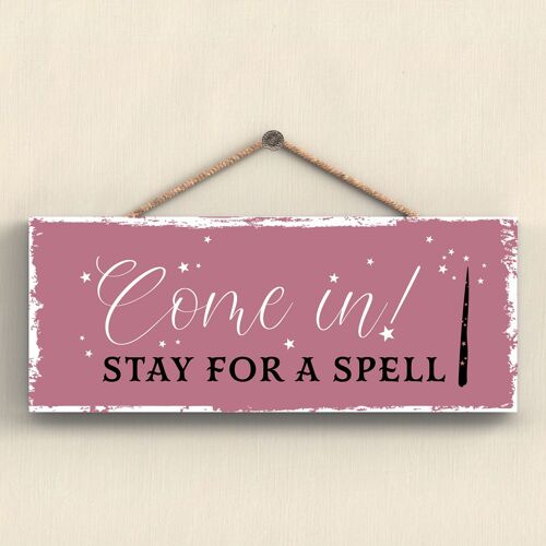 P2918 - Come In For A Spell Rectangle Witchcraft Themed Halloween Wooden Hanging Plaque