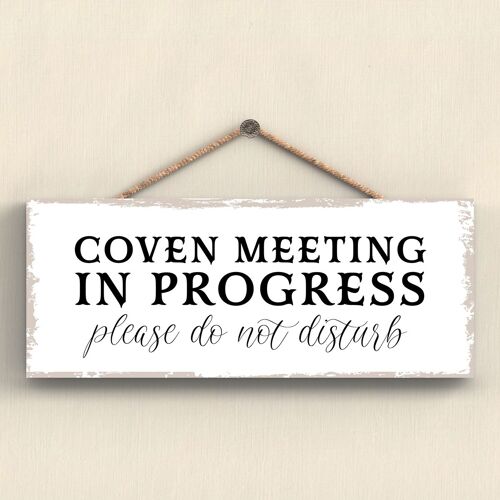 P2919 - Coven Meeting Rectangle Witchcraft Themed Halloween Wooden Hanging Plaque