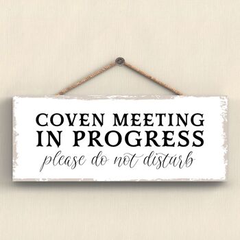 P2919 - Plaque à suspendre en bois Rectangle de réunion Coven sur le thème de la sorcellerie 1