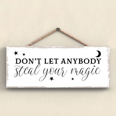 P2920 - Steal Your Magic Rectangle Witchcraft Plaque à suspendre en bois sur le thème d'Halloween