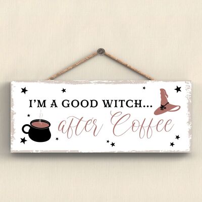 P2924 - Good Witch Rectangle Witchcraft Themed Halloween Wooden Hanging Plaque