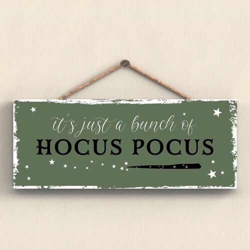 P2925 - Hocus Pocus Rectangle Witchcraft Themed Halloween Wooden Hanging Plaque