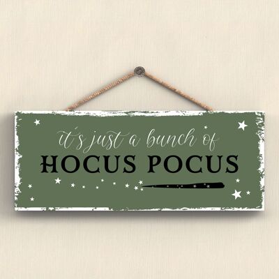 P2925 - Hocus Pocus Rectangle Witchcraft Themed Halloween Wooden Hanging Plaque
