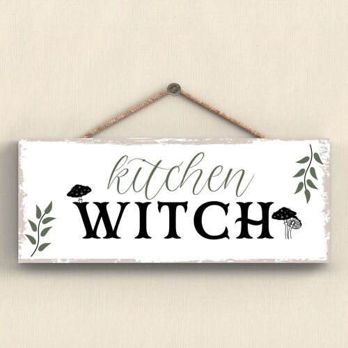 P2928 - Kitchen Witch Mushrooms Rectangle Witchcraft Themed Halloween Wooden Hanging Plaque