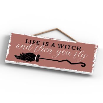 P2929 - La vie est une sorcière rectangle sorcellerie sur le thème Halloween plaque suspendue en bois 4