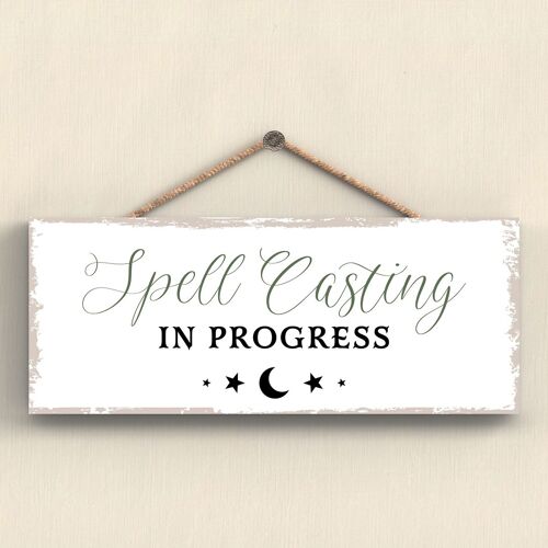 P2931 - Spell Casting Rectangle Witchcraft Themed Halloween Wooden Hanging Plaque
