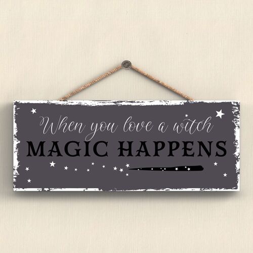 P2934 - When You Love A Witch Rectangle Witchcraft Themed Halloween Wooden Hanging Plaque