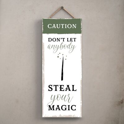 P2940 - Steal Your Magic Rectangle Stregoneria a tema Halloween targa da appendere in legno