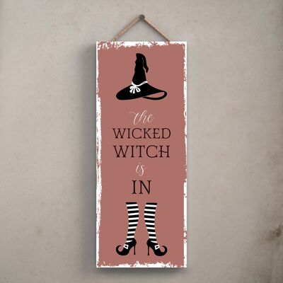 P2943 – Wicked Witch Rechteck Hexerei Themen Halloween Holzschild zum Aufhängen