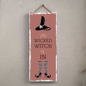 P2943 - Plaque à suspendre en bois sur le thème de la sorcellerie Rectangle Wicked Witch 1