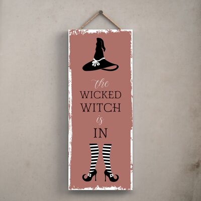 P2943 - Wicked Witch Rectangle Witchcraft Themed Halloween Wooden Hanging Plaque