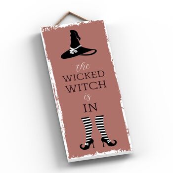 P2943 - Plaque à suspendre en bois sur le thème de la sorcellerie Rectangle Wicked Witch 2