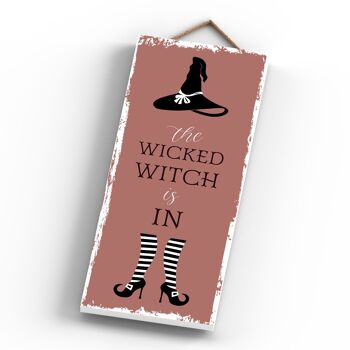 P2943 - Plaque à suspendre en bois sur le thème de la sorcellerie Rectangle Wicked Witch 4