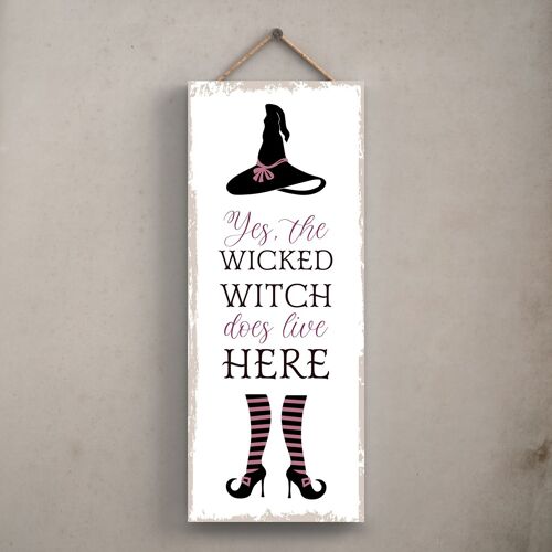 P2945 - Wicked Witch Is In Rectangle Witchcraft Themed Halloween Wooden Hanging Plaque