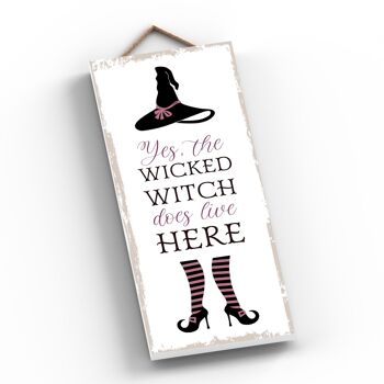 P2945 - La méchante sorcière est dans un rectangle sur le thème de la sorcellerie Plaque à suspendre en bois d'Halloween 2