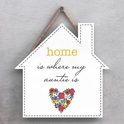 P2957 - Home Where My Auntie Is Spring Meadow Theme Wooden Hanging Plaque