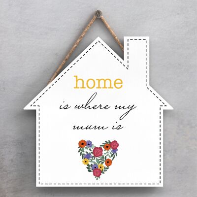 P2959 - Home Where My Mum Is Spring Meadow Theme Wooden Hanging Plaque