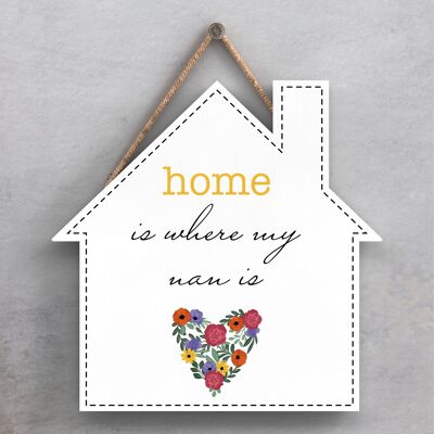 P2960 - Home Where My Nan Is Spring Meadow Theme Placa colgante de madera